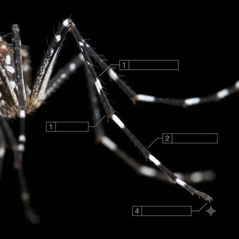 Bacaklarda beyaz çizgiler — Aedes albopictus tanı işareti