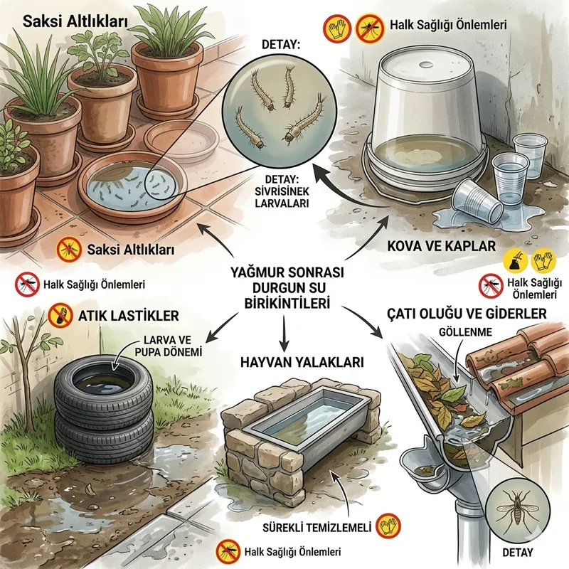 Yağmur sonrası biriken su ve üreme alanı