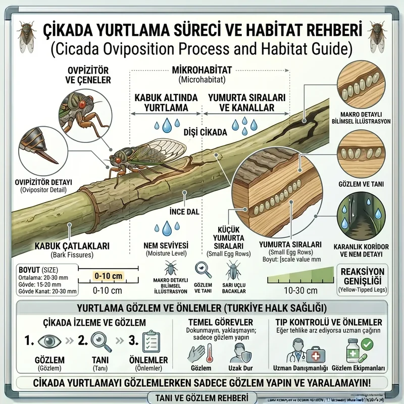 Ovipositor ile dal dokusuna yumurta dizisi bırakan dişi ağustos böceği