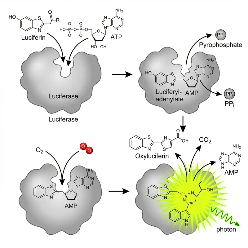 Luciferin + Luciferaz reaksiyonu — soğuk isik