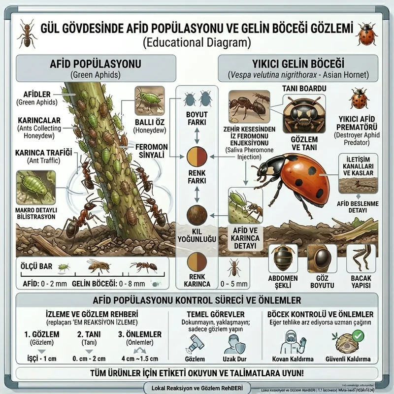 Yaprak biti kolonisi olan gül dalı