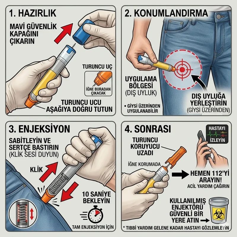 EpiPen uygulaması: uyluğun dış yanına enjekte etme
