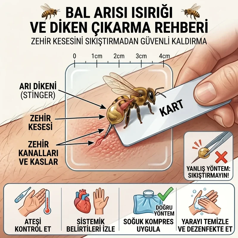 Bal arısı iğnesini kart kenarıyla yandan kazıyarak çıkarma