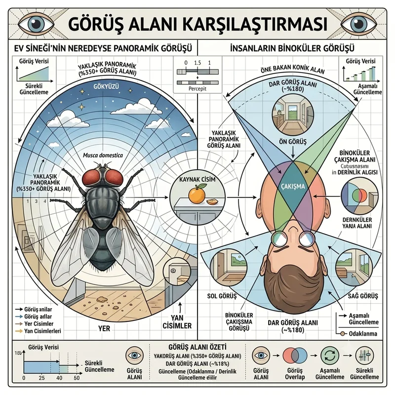 Bileşik göz ve insan gözü görüş alanı karşılaştırması