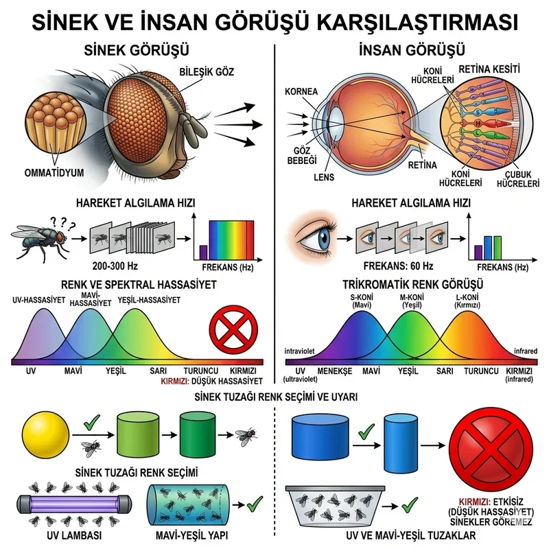 Flicker fusion, UV görüş ve renk kanalları karşılaştırması