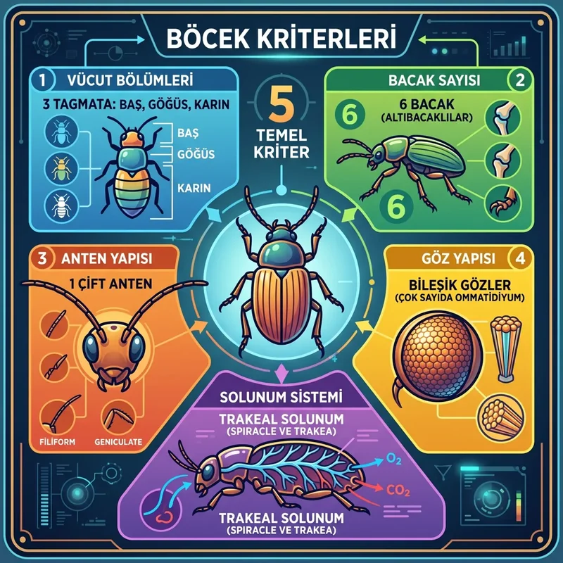 Bir canlının böcek sayılması için gereken beş temel kriter infografiği
