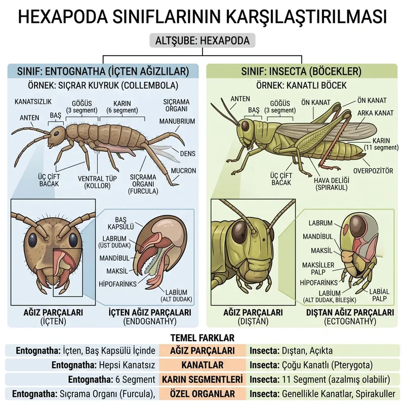 Hexapoda içinde Entognatha ve Insecta ayrımını gösteren iki sınıflı şema