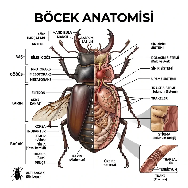Insecta anatomisi baş toraks abdomen altı bacak anten bileşik göz ve trakea yapısı