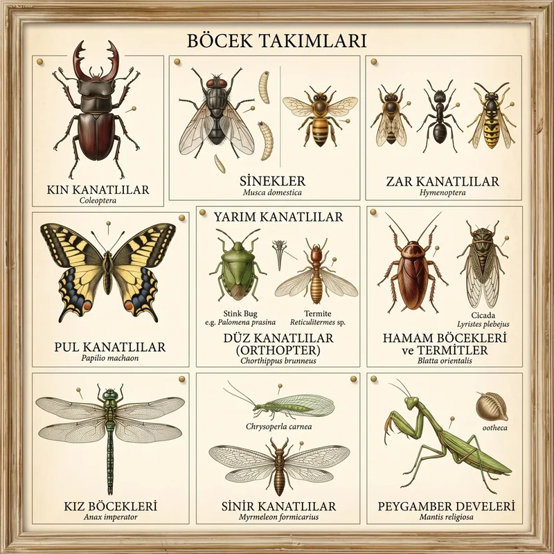 Coleoptera Diptera Hymenoptera Lepidoptera Hemiptera Orthoptera Blattodea Odonata Neuroptera Mantodea böcek takımları gridi