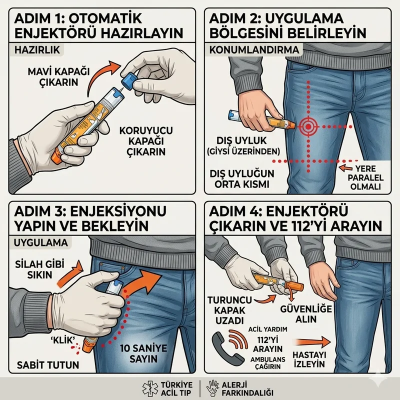 EpiPen kullanımı: uyluğun dış yanına uygulama