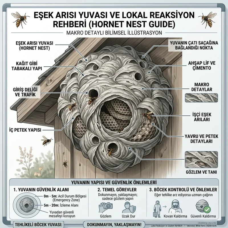 Kağıt gibi gri eşek arısı yuvası, katmanlı yapı ve giriş deliği
