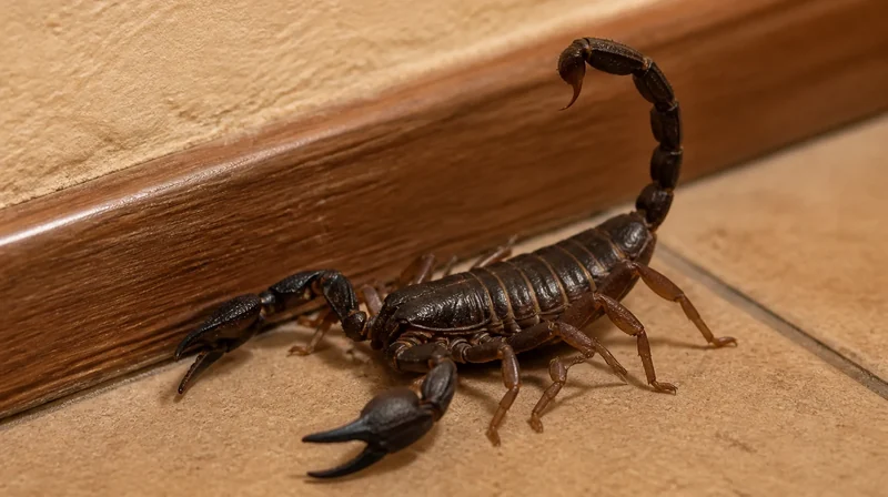 Evde akrep: duvar kenarında görülen akrep, sekiz bacağı ve kıvrık kuyruğuyla Scorpiones takımını temsil ediyor