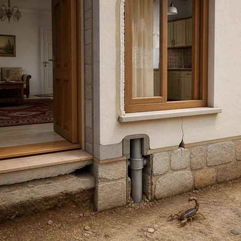 Akrebin eve girebileceği kapı altı boşluğu, pencere çevresi, boru geçişi ve duvar çatlağı