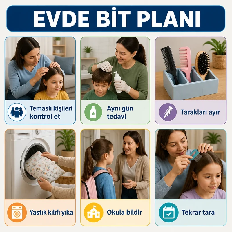 Evde bit temizlik planı: temaslı kişileri kontrol etme, tarak ayırma, yastık kılıfı yıkama ve okul bildirimi