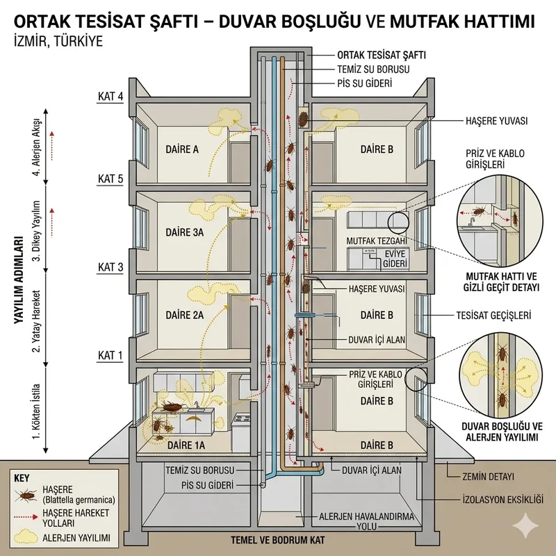 Apartmanda ortak hatlardan yayılan hamamböceği riski