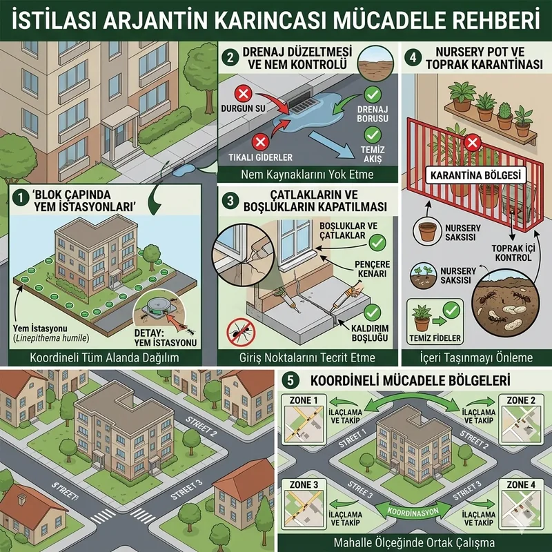 Argentine karıncası kontrol — blok bazlı bait, drenaj ve karantina