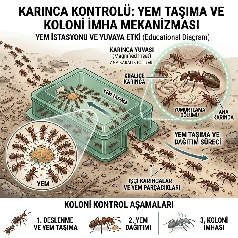 Karınca yem bait yolu — işçi karıncaların taşıma hattı
