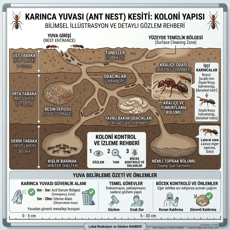 Karınca yuvası kesiti — koridor, oda ve derinlik kademeleri