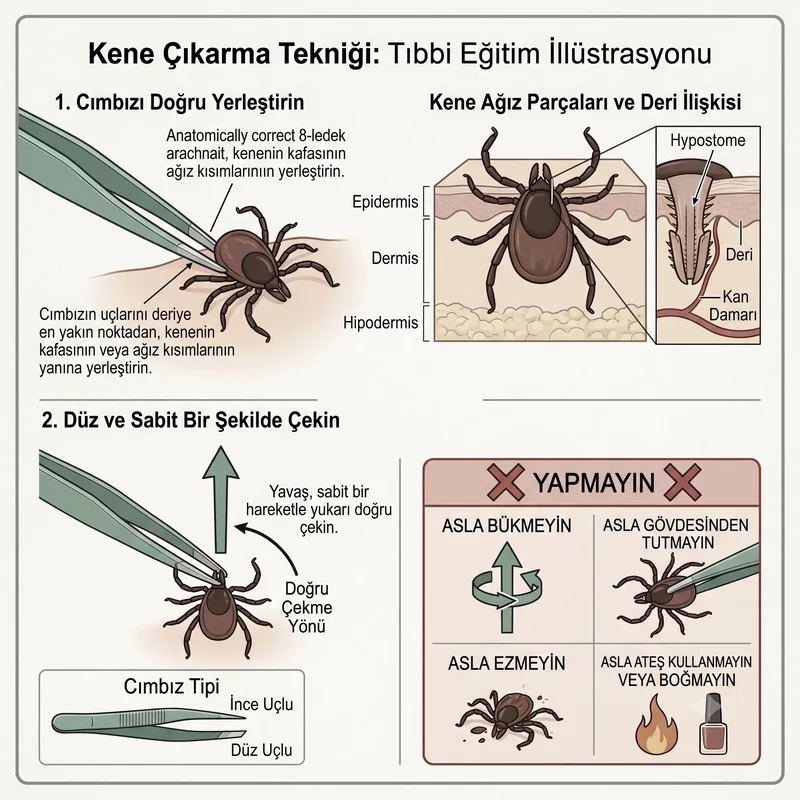 Kene çıkarma — pensetle dik çekme