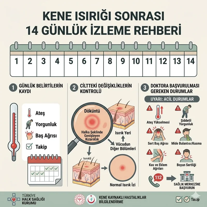 Kene sonrası 14 gün izlem — ateş ve döküntü işaretleri