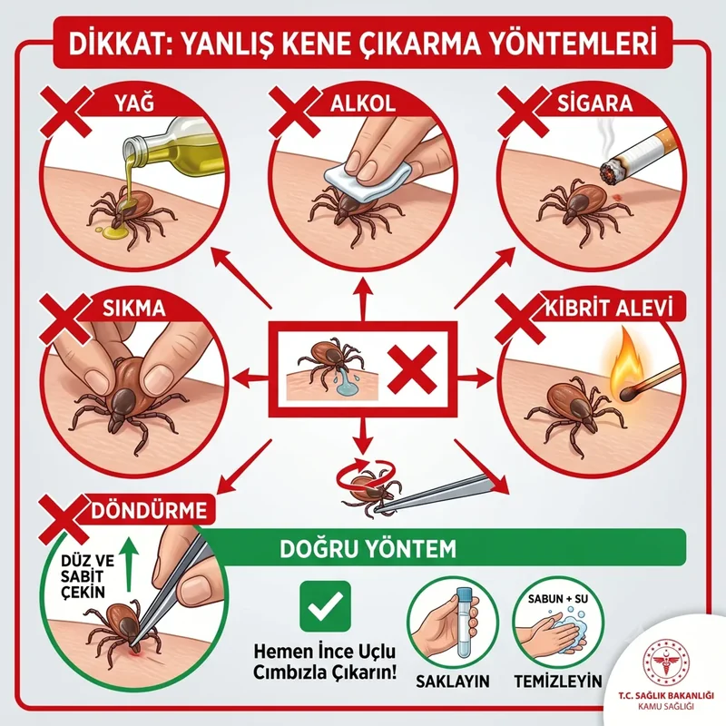 Kene için yanlış yöntemler — yağ, alkol, sigara ve kibrit