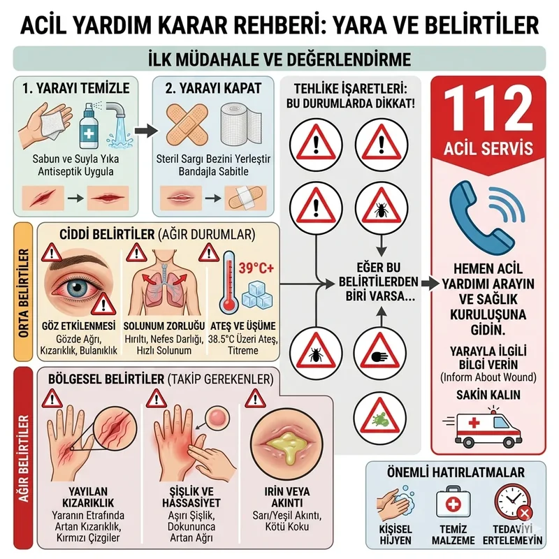 112 çağrısı ve yara önleme adımlarını gösteren bilgi görseli