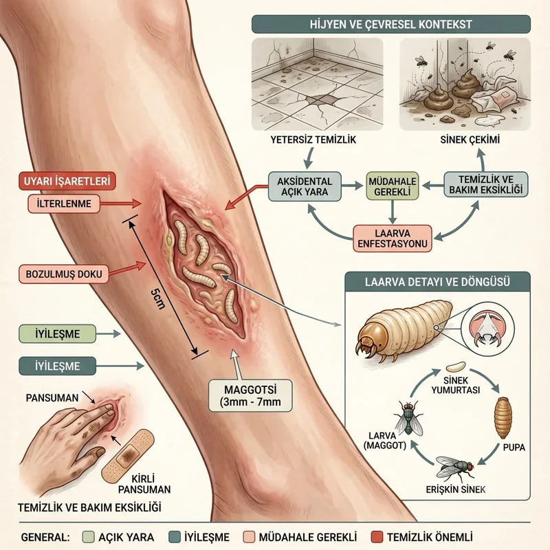 Açık yara üzerinde myiasis gelişimi
