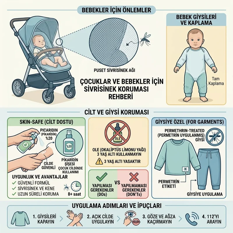 Bebek ve çocuklar için repellent seçimi; ciltte ürün, giyside permetrin