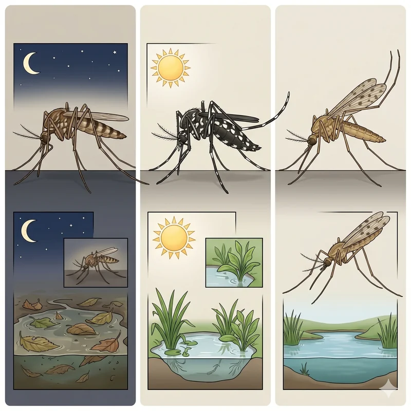 Culex, Aedes, Anopheles — anatomik ve davranışsal farklar