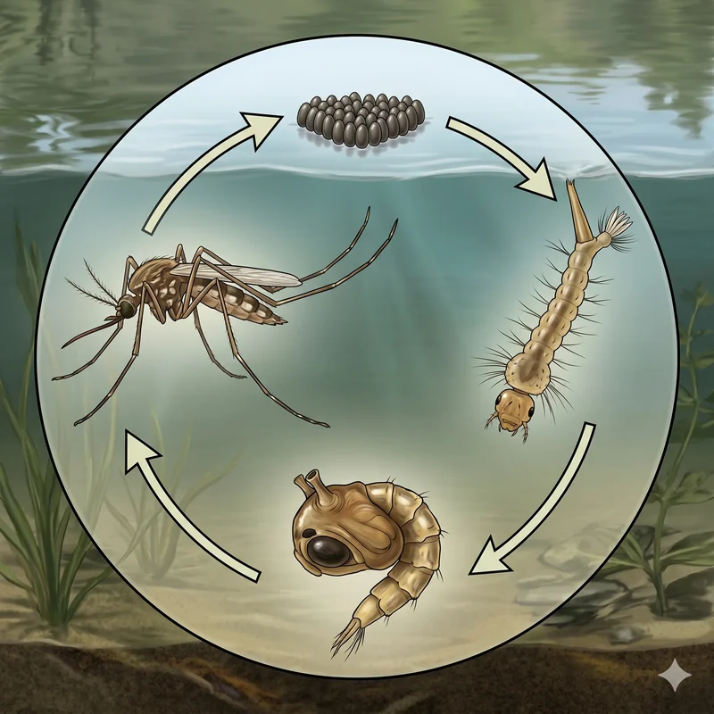 Sivrisinek yaşam döngüsü — yumurta, larva, pupa, yetişkin