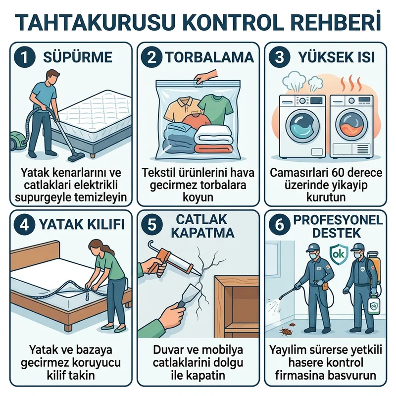 Tahtakurusu kontrol planı: vakum, yüksek ısıda kurutma, yatak kılıfı, çatlak kapatma ve uzman desteği