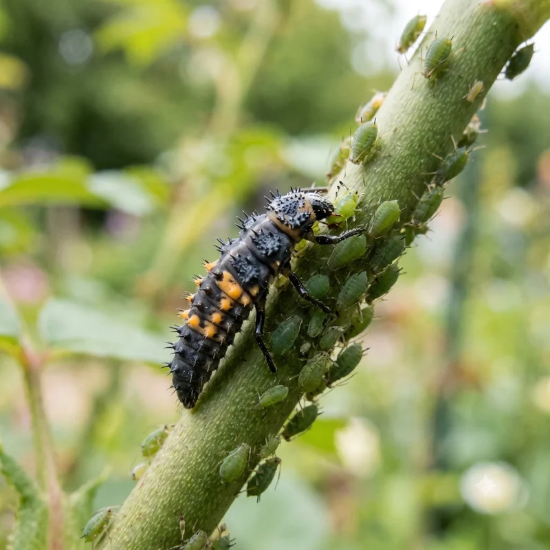 Uğur böceği larva afit yiyor