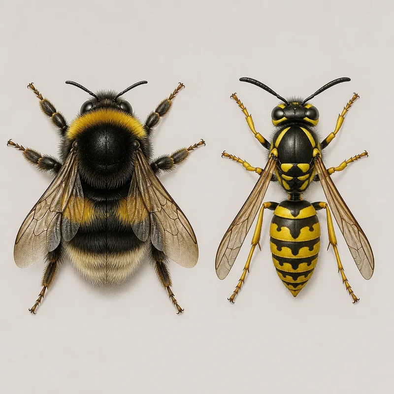 Bombus arısı ile eşek arısının tüylü gövde ve ince bel farkı