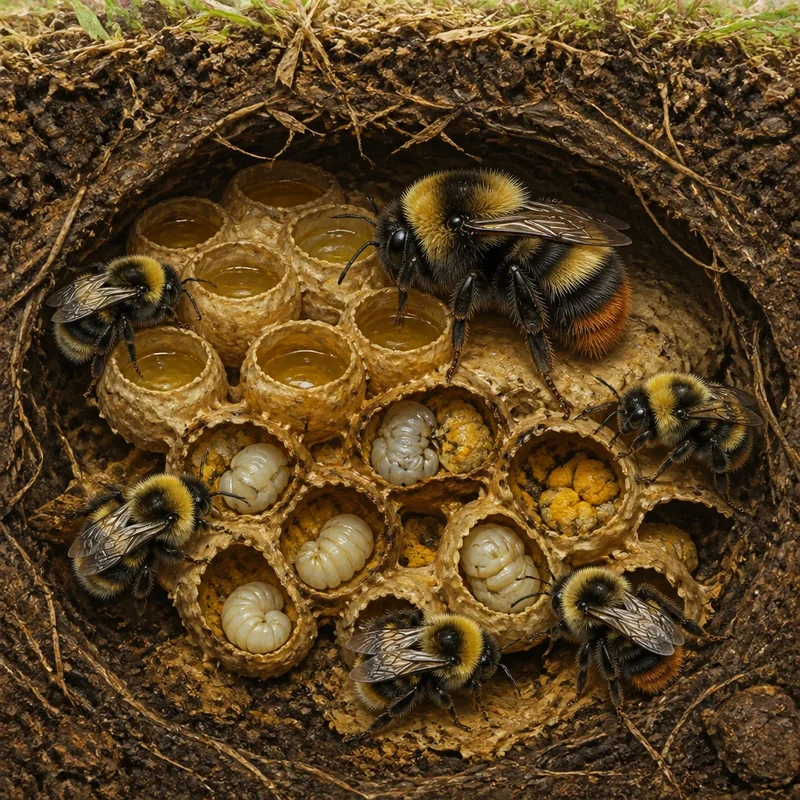 Bombus yuvasında nektar ve polen saklanan düzensiz balmumu kaplar